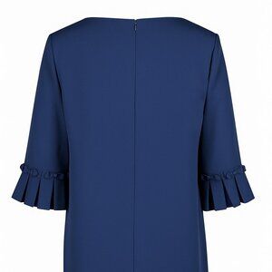 New Tahari Ruffle Long 3/4 Sleeve Shift Cocktail Formal Dress Lined Blue XL